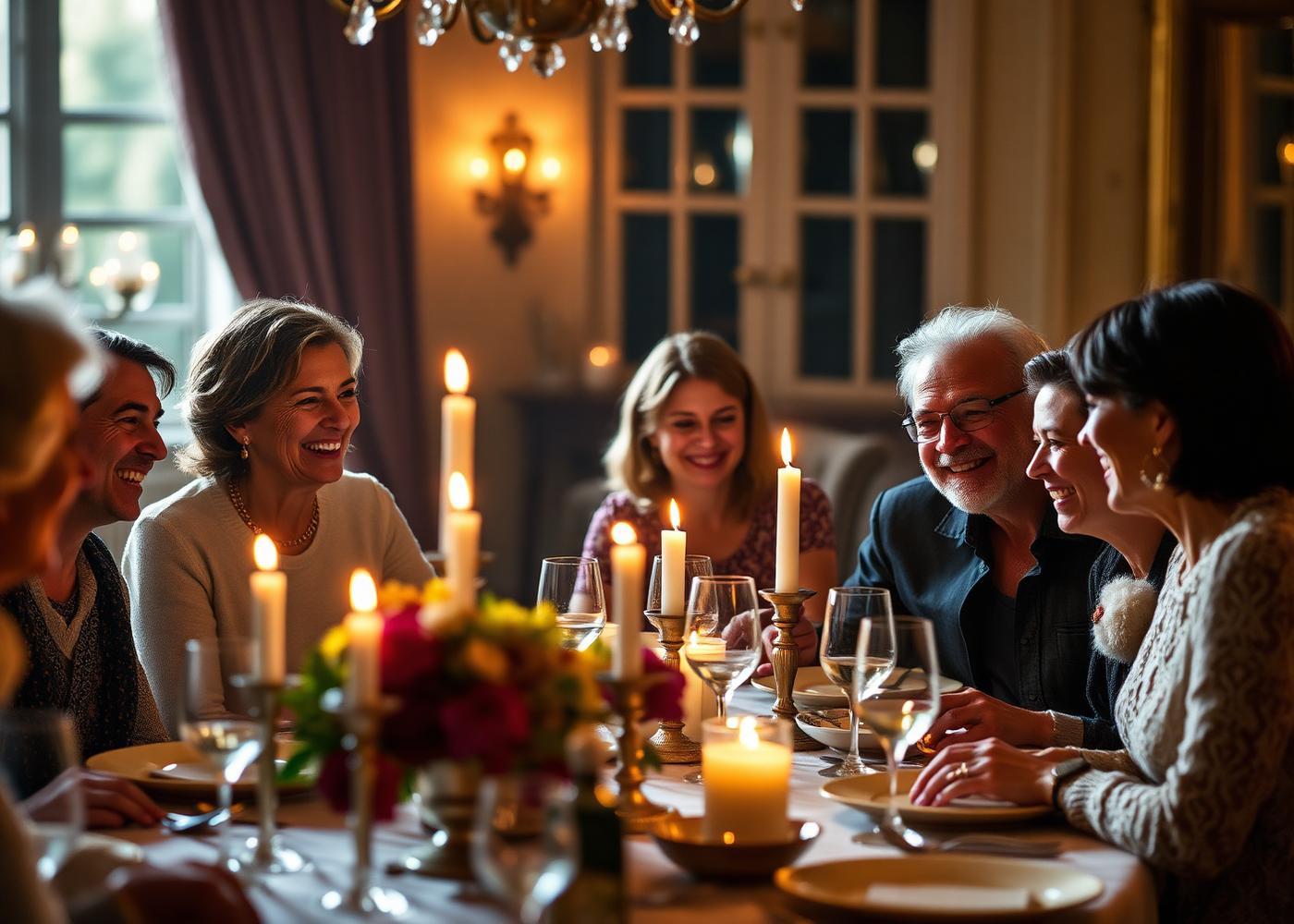 An intimate candlelit dinner with family
